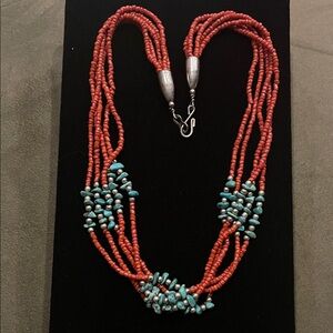 Elegant Coral and Turquoise Beaded Necklace